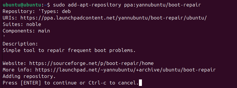 Adding the repository for the Boot Repair tool.