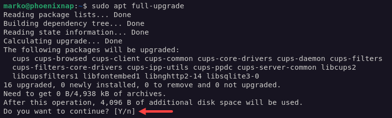 Executing sudo apt full-upgrade command on Debian 11.