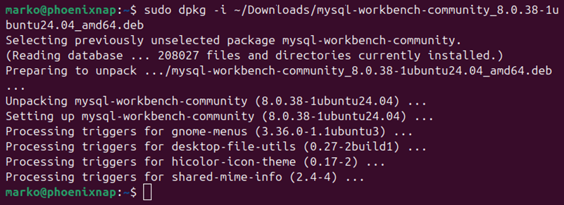 Installing MySQL Workbench DEB file.