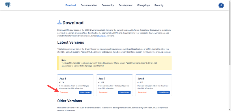 Postgres JDBC download latest