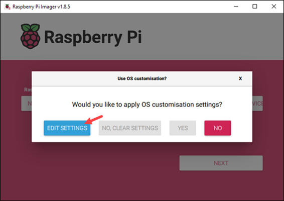 Raspberry Pi imager edit settings