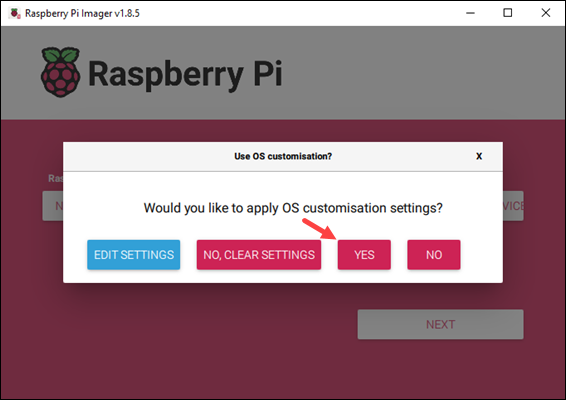 Raspberry Pi imager OS customisation apply settings