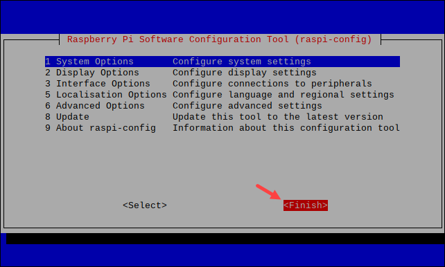 raspi-config Finish