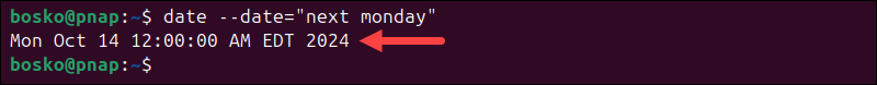 Printing future dates using the date command.