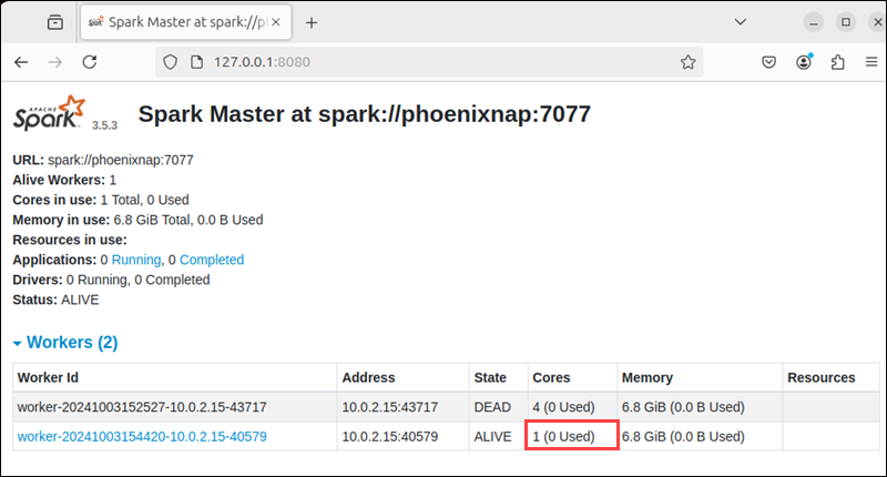 Specify the number of CPU cores allocated to a worker node in Apache Spark.