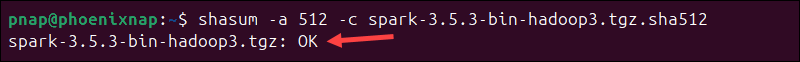 Verifying the Apache Spark checksum in Ubuntu.