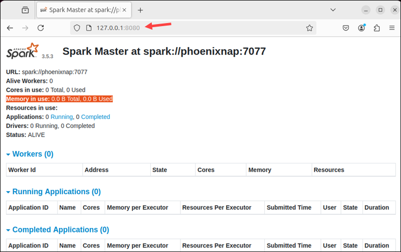 The Spark Master web interface.