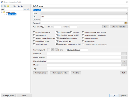 SQL Workbench select connection profile windows