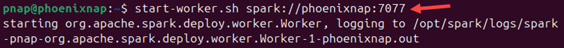 Starting a worker server instance on a single-machine Apache Spark setup.