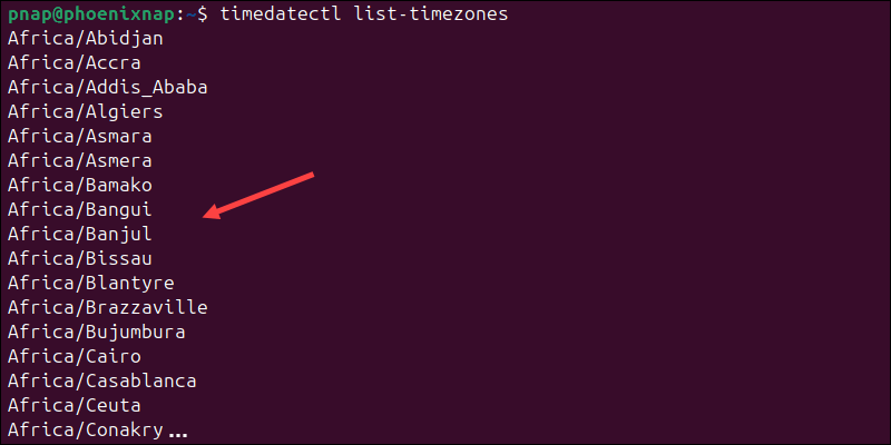 List available timezones in Ubuntu.