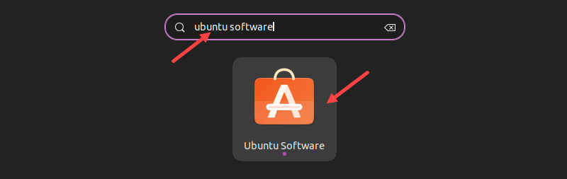 Searching for the Ubuntu Software app in Ubuntu.