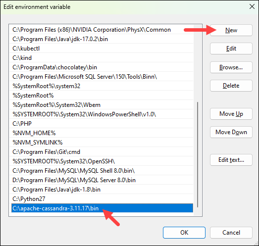 Add Cassandra bin folder path to Path system variable.