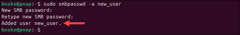 Adding a new user to Samba.