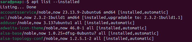 apt list --installed terminal output