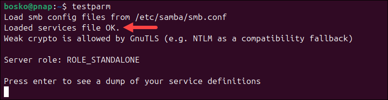 Check for syntax errors in Samba config file.