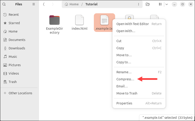 Use GUI to compress a hidden file in Linux.