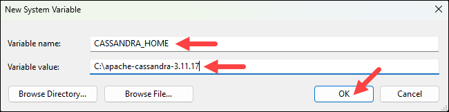 Entering CASSANDRA_HOME for Variable name.