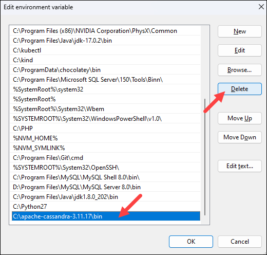 Removing Cassandra from the PATH variable in Windows.