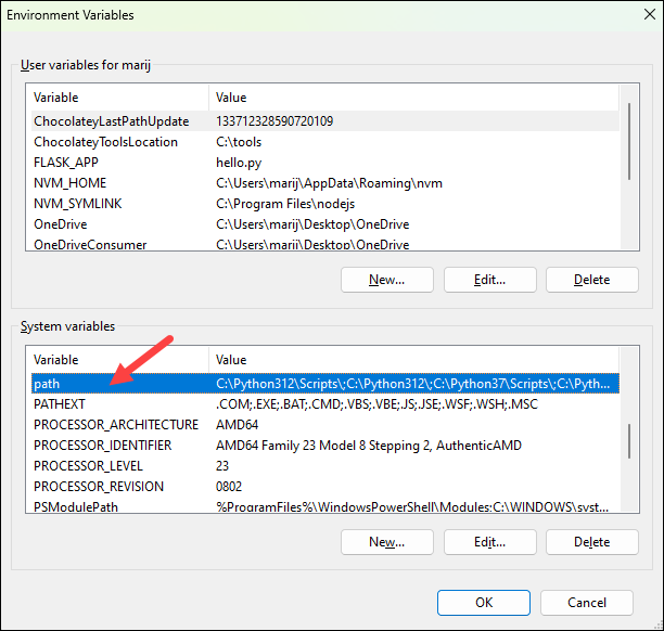 Editing the path environment variable.