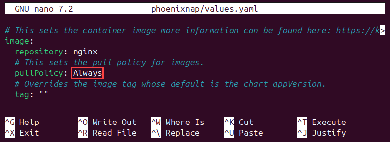 Changed pull policy to Always in the values.yaml file.