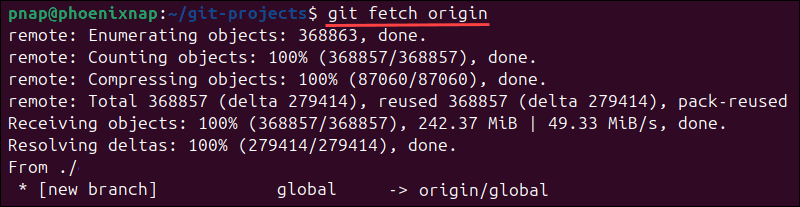 Fetching updates from the upstream branch in Git.