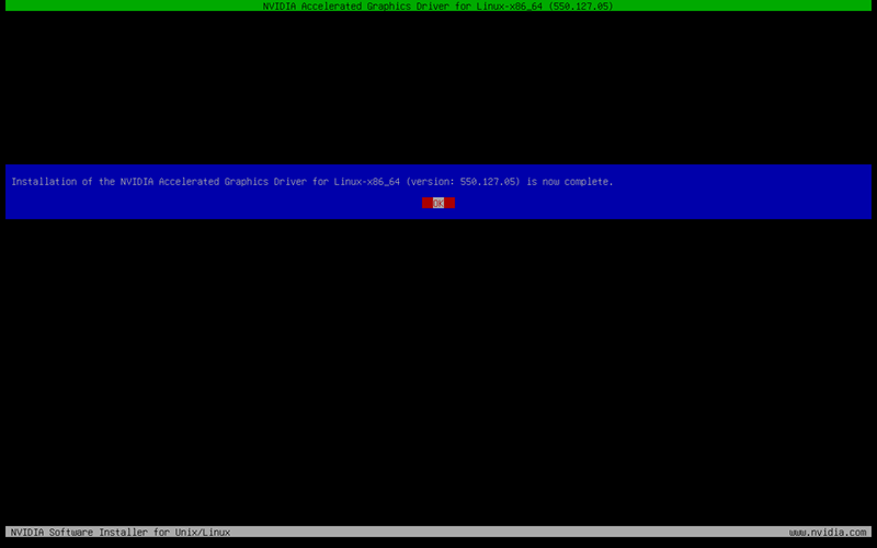 installation complete nvidia driver version 550.127.05 output