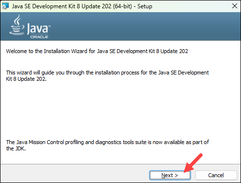 The first step to Java 8 installation on Windows.