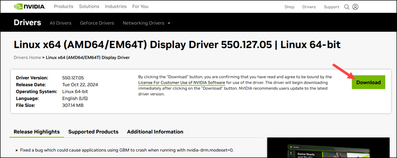 Linux NVIDIA driver 550.127.05 download