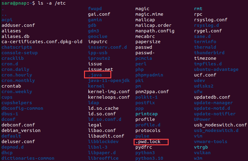 ls -a /etc terminal output