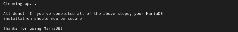 mysql_secure_script mariadb done terminal output