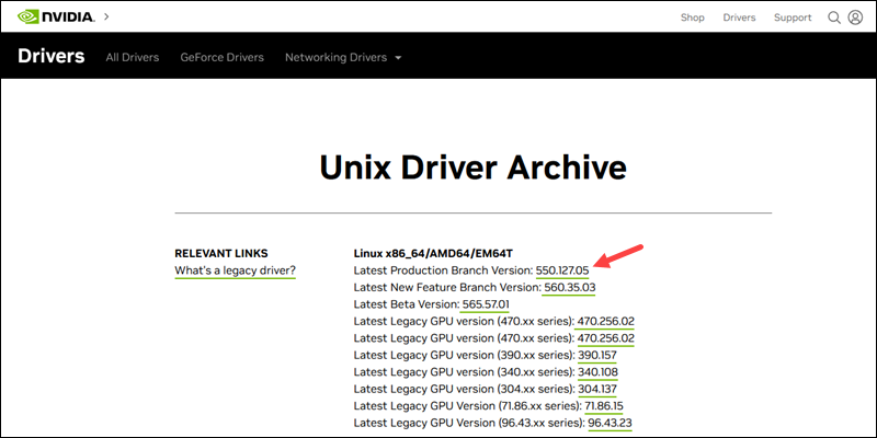 Nvidia Unix driver archive 550.127.05 version download