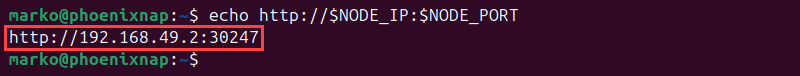 Terminal output of the command echo address.