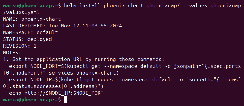 Installing helm chart with helm install command.