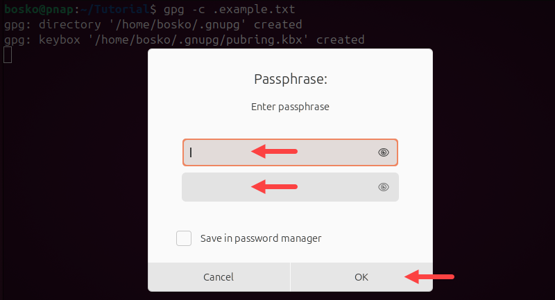 Protecting a hidden file with a password using gpg.