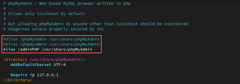 phpMyAdmin config Alias