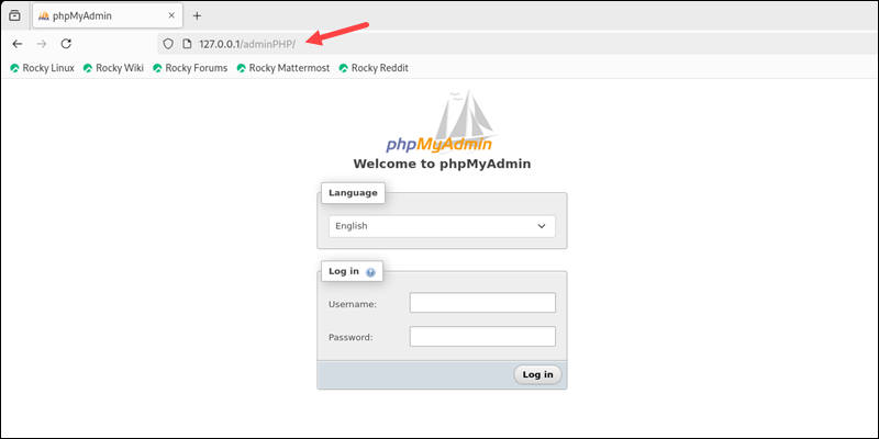 phpMyAdmin login URL 127.0.0.1/adminPHP