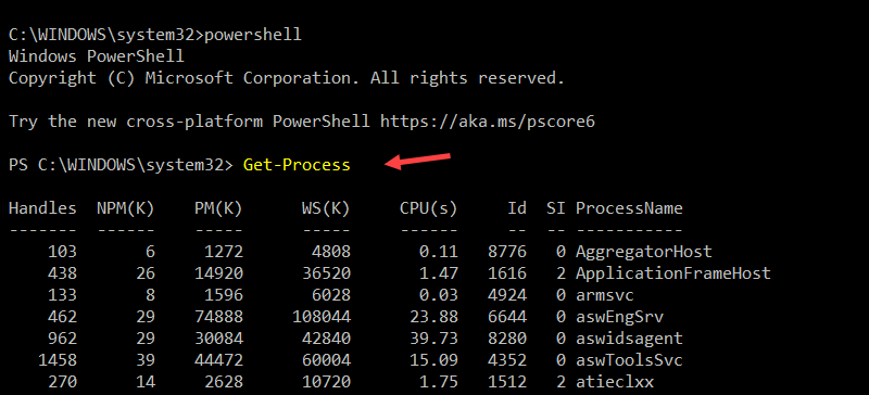 Using the PowerShell command within the Windows Command Prompt.