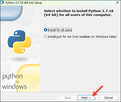 Install Python 2.7 for all users.