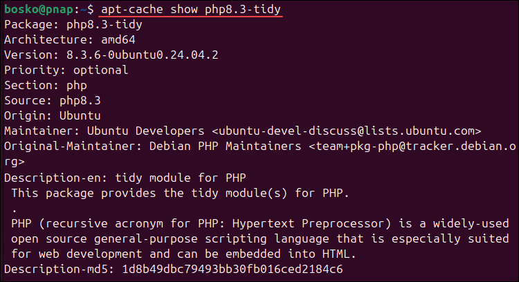 Checking package details using apt-cache.