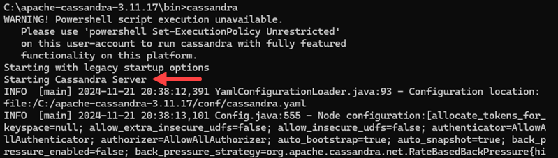 Starting the Cassandra Server from Windows cmd.