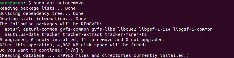 sudo apt autoremove terminal output