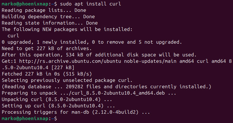 Installing the curl command in Ubuntu.