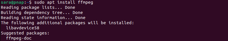 sudo apt install ffmpeg terminal output