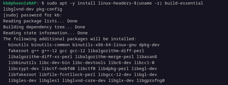 sudo apt install nvidia prerequisites terminal output