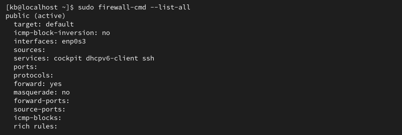 sudo firewall-cmd --list-all