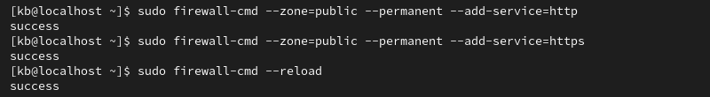 sudo firewalld enable http https terminal output