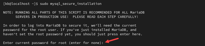 sudo mysql_secure_installation script root password terminal output