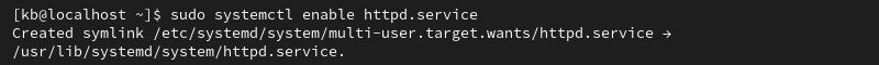 sudo systemctl enable httpd.service terminal output