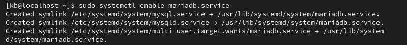 sudo systemctl enable mariadb.service terminal output