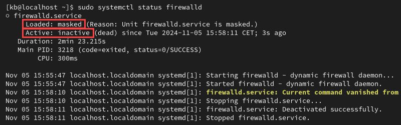 Check firewalld status on CentOS and Rocky Linux - inactive masked